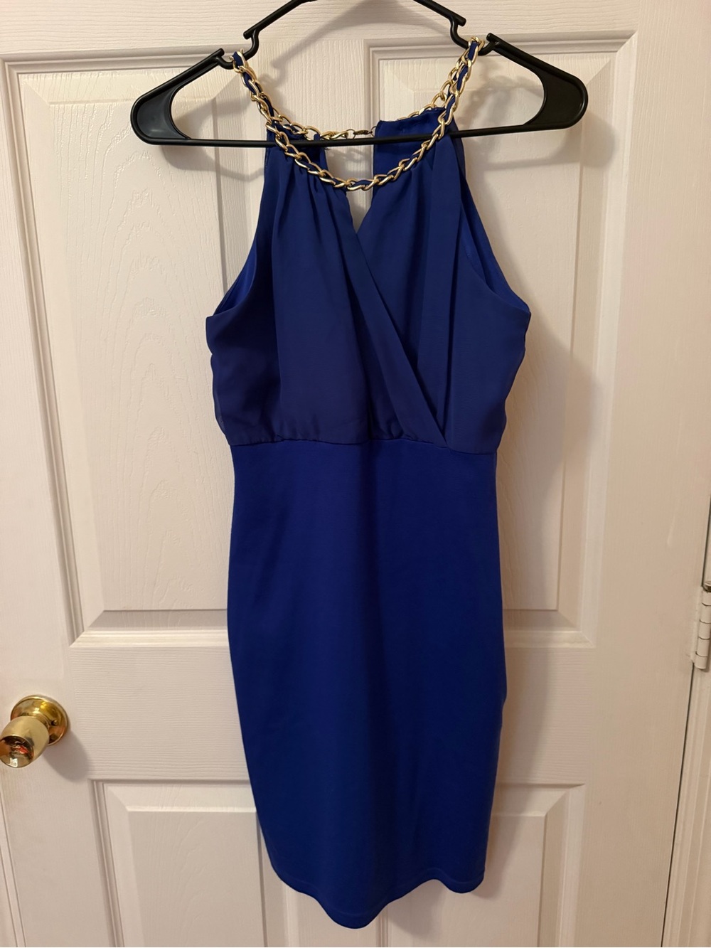 Royal Blue Midi Dress with Gold Chain Halter
